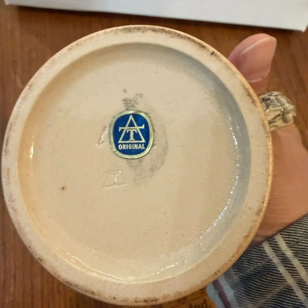 Vintage German Beer Stein AT Original Relief Alpine Scene Ceramic Mug 5